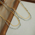 Boho Minimalist Natural Stone Beaded Necklace Waterproof Double Layered Blade Chain Gold Plated Stainless Steel Choker Necklace