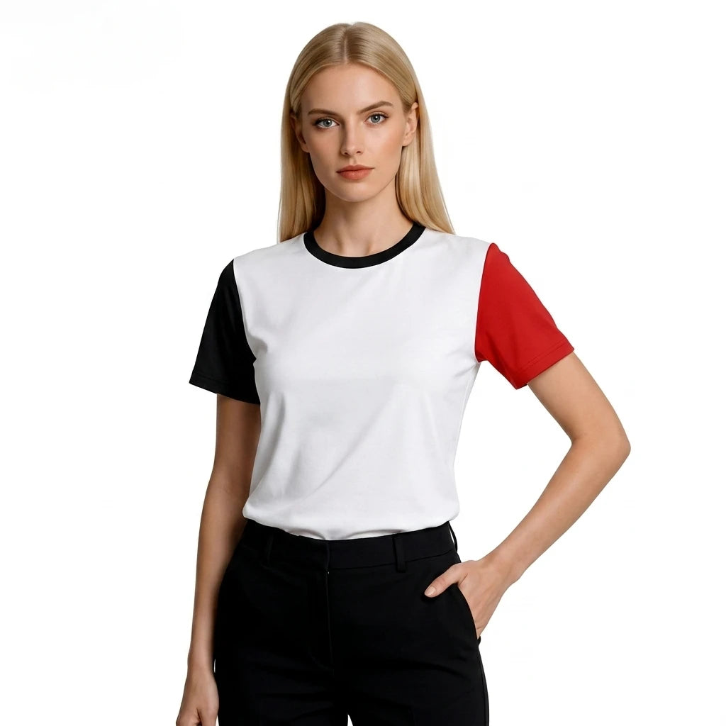 A379 Ringer Pocket Vintage Regular Fit 100% Cotton T-Shirt with Patchwork Design Round Neck Sleeve