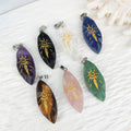 Unisex Marquise Cut Natural Stone Pendant Black Obsidian Amethyst Crystal Orgone Carve Eye Plated Religious for Necklace Making