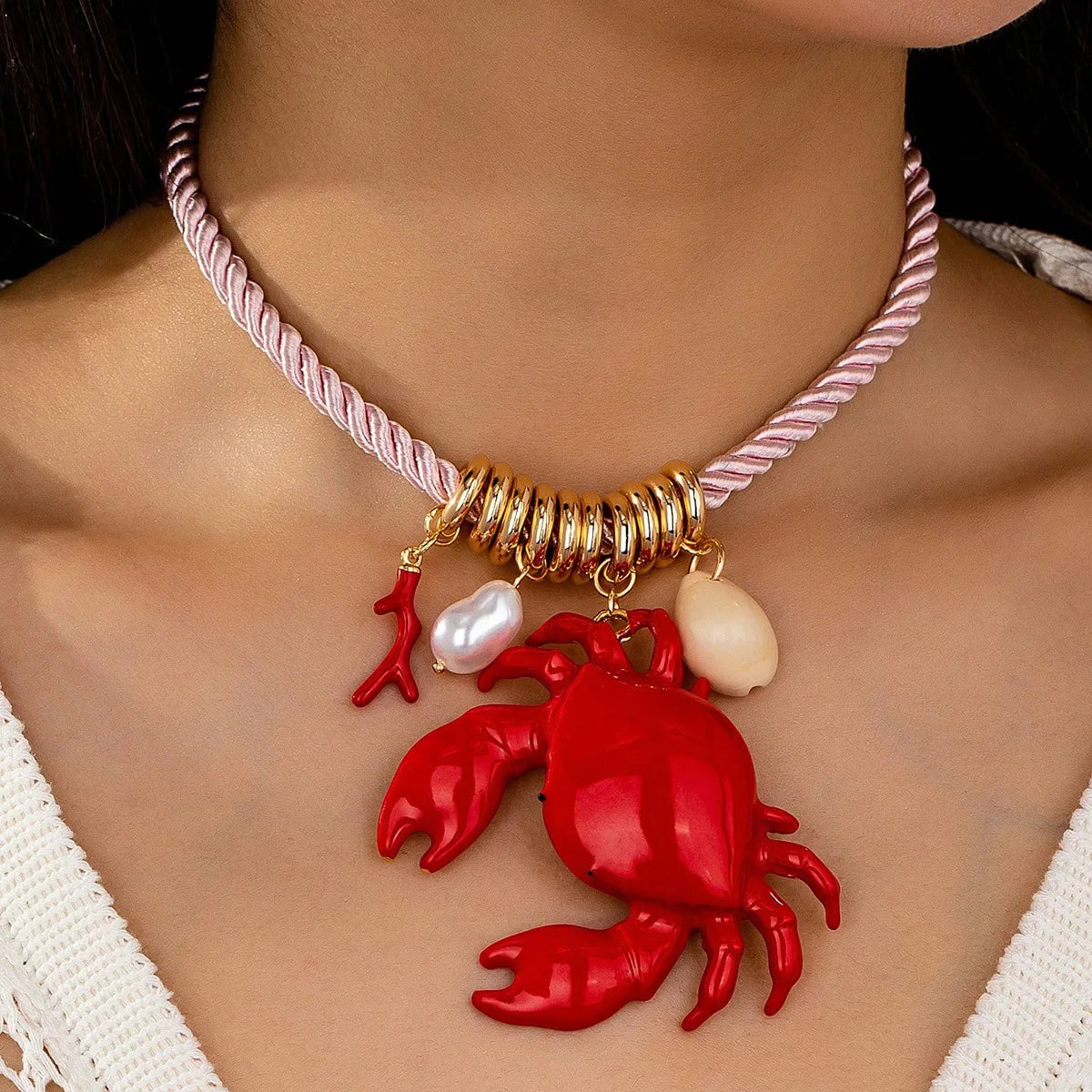 Qingdao Jewelry 1-Piece Trendy Multi-Pendant Necklace Beach Ocean Shell Coral Crab Cross-Border E-commerce Buddhism