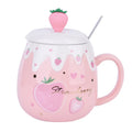 Wholesale Cheap Big Capacity  High Temperature Decal Strawberry Ceramic Tea Mugs With Lid Spoon for Office