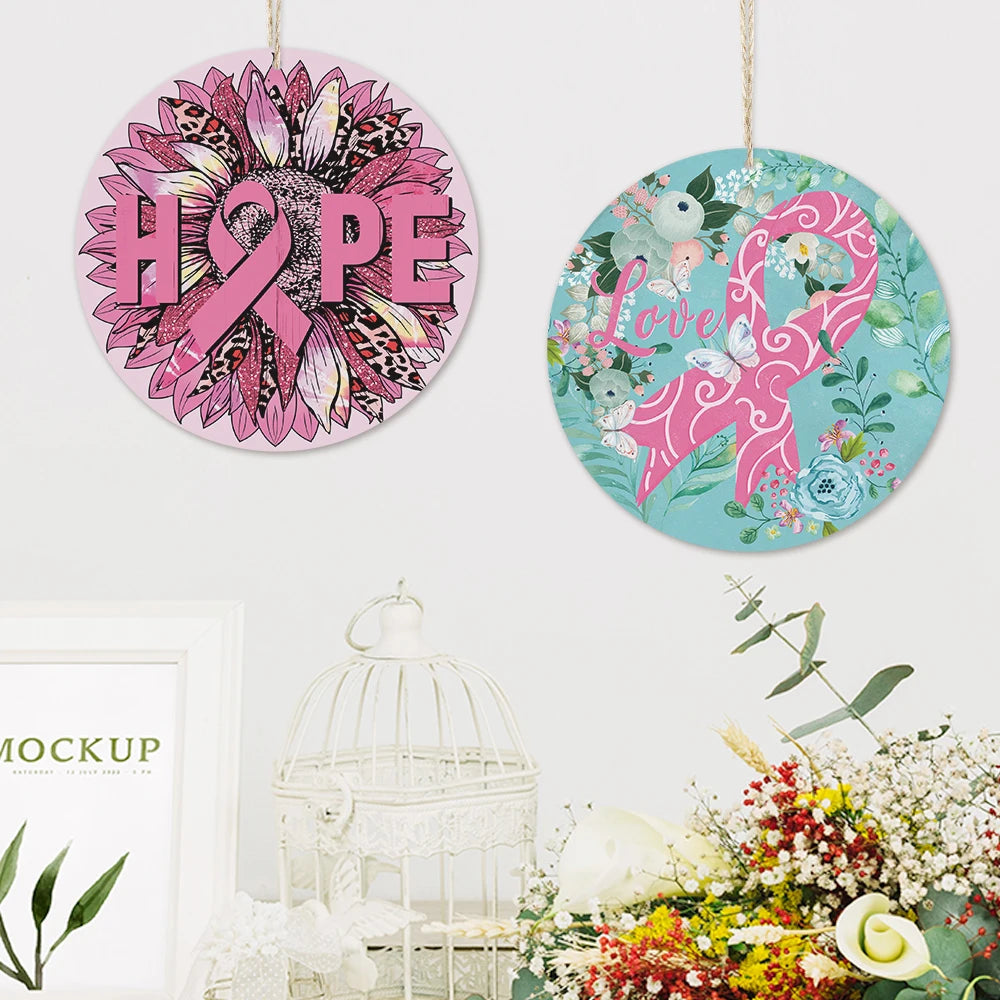 Putuo Decor Cancer Advocacy Round Wooden Sign Hanging Wall Plaque Cancer Encourage Home Decor