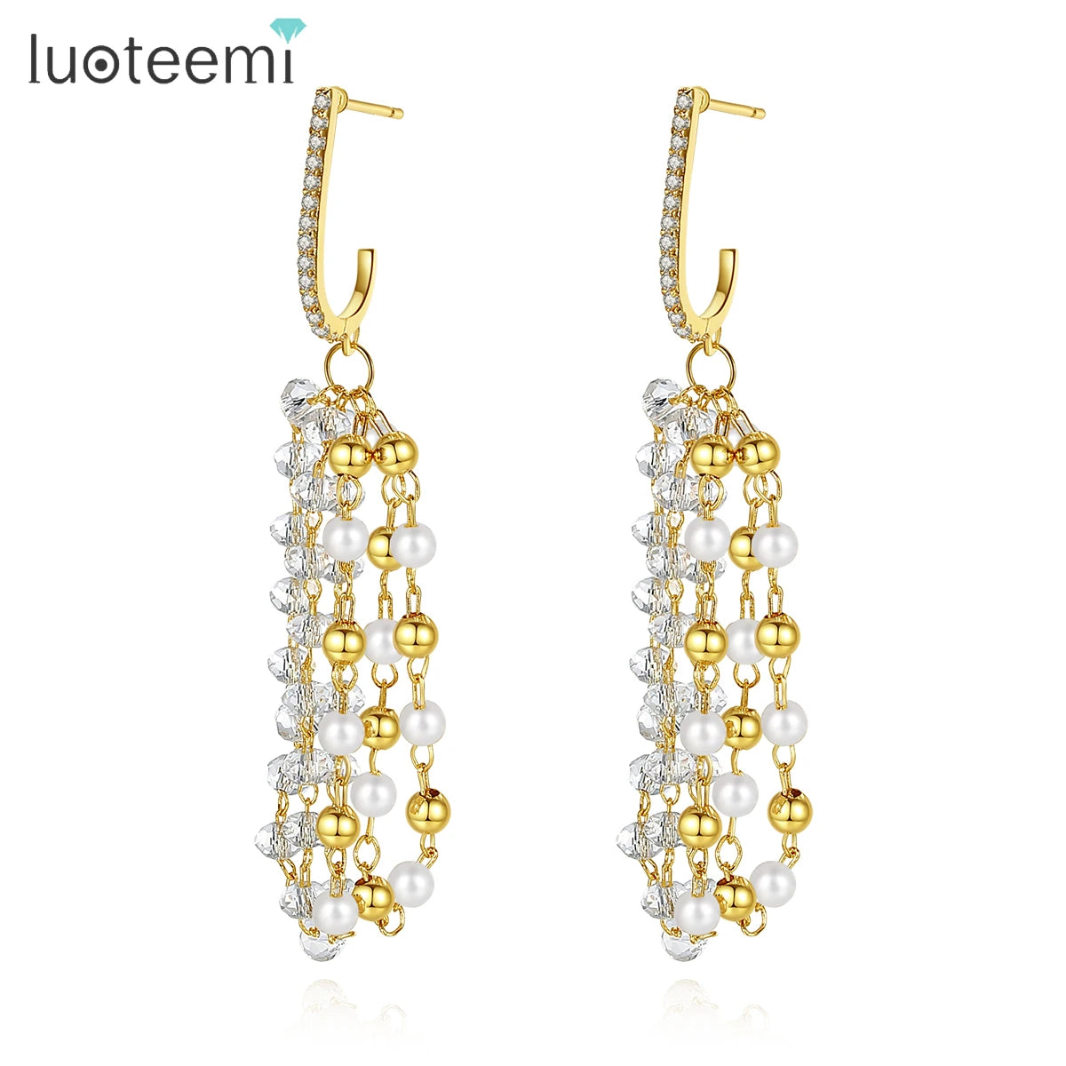LUOTEEMI Drop Tassel Diamond Earrings Jewelry Dangle Diamond Stud Earrings Woman