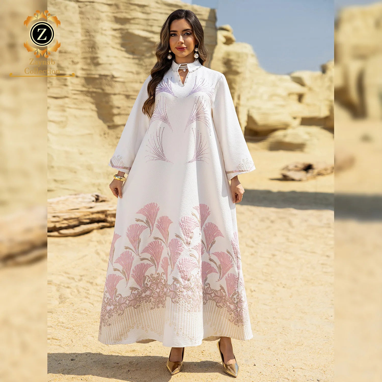 Zaynab Jalabiya Custom Women's Muslim Dress New Designs for Ramadan Eid in Dubai Sweet Style Polyester Abaya with Cotton Accents