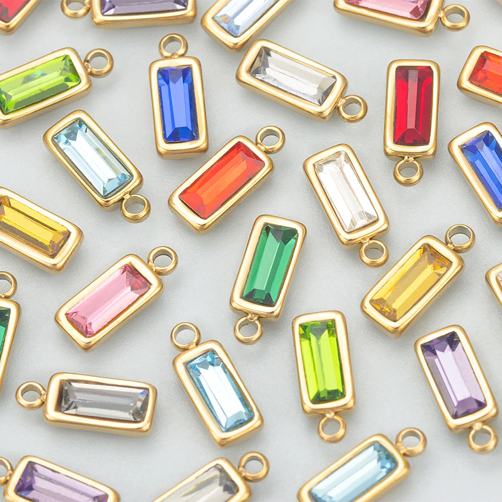 MF10 316L Stainless Steel Wholesale Jewelry Accessories Zircon Birthstone Charms DIY Pendants Necklace Making Findings 4pcs/Lot