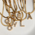 INS Popular Stainless Steel Flat Snake Chain Necklace 18K Gold Plated A-Z Letter Initial Pendant Necklace for Women