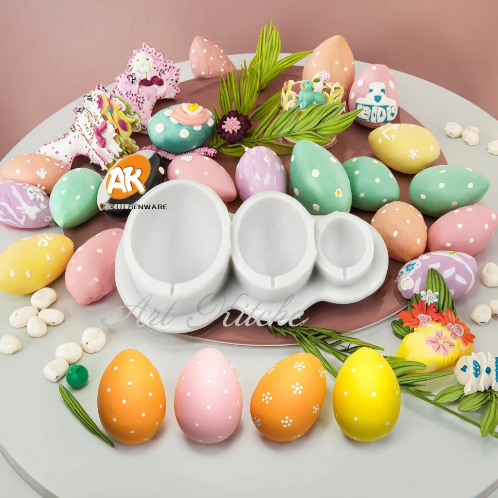 AK 3D Easter Egg Fondant Cake Decorating Silicone Mold Kids DIY Pastry Baking Tool with Bunny Clay Sweet Chocolate Molds