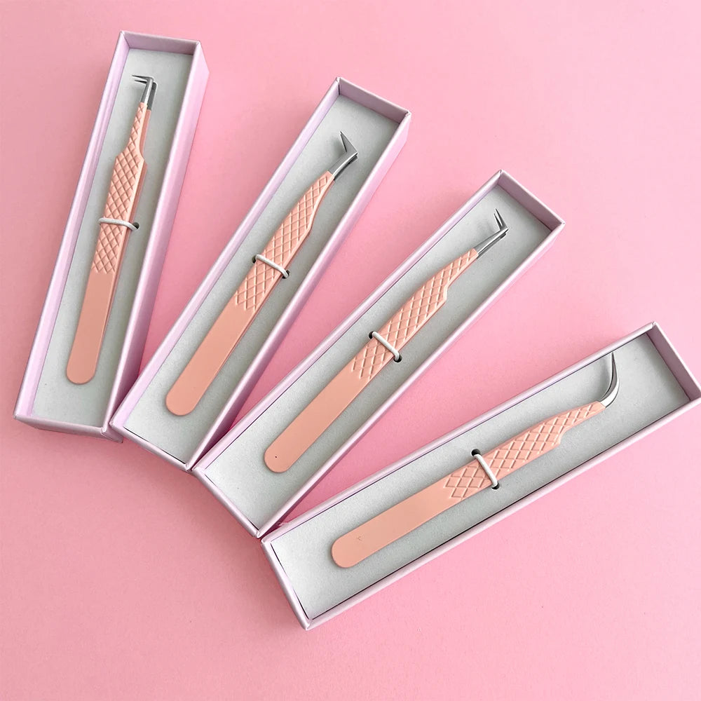 Stainless Steel Anti-Magnetic Rounded Tip Lash Tweezer Supplies Private Label Eyelash Extension Tweezers for Cosmetics