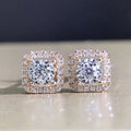 CAOSHI Jewelry Bling Bling Hollow Round Gems Zircon Square Stud Earrings Girls Silver Gold Rose Gold Classic Earring Women