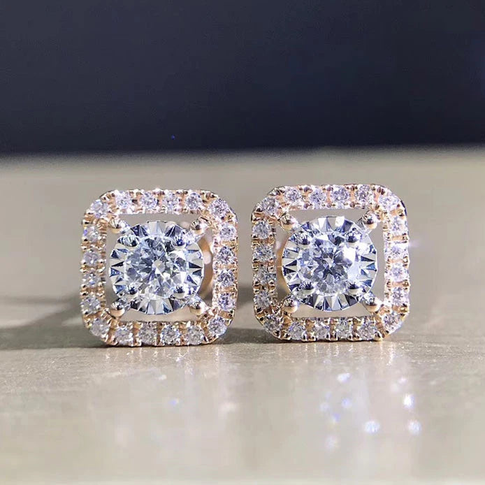 CAOSHI Jewelry Bling Bling Hollow Round Gems Zircon Square Stud Earrings Girls Silver Gold Rose Gold Classic Earring Women
