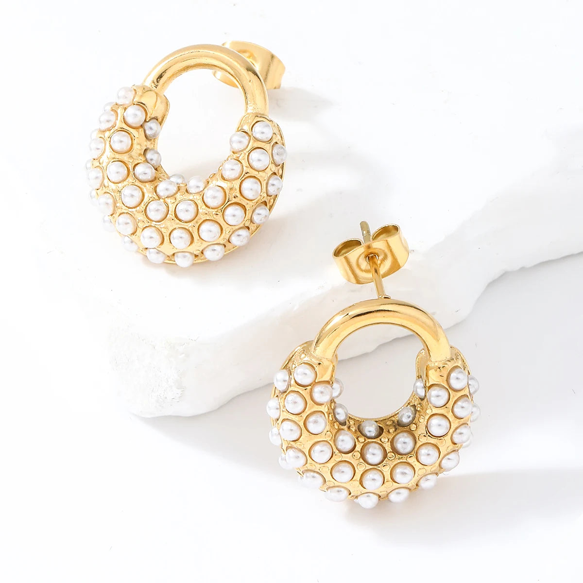 French Design Stainless Steel Gold Plated Luxury Cubic Zircon Earrings Trendy Geometric Hoop Women's Gift