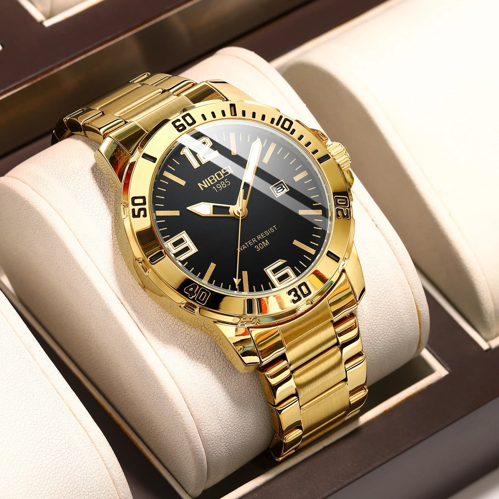 NIBOSI 2589 Luxury Design Quartz Watch Luminous Hands Stainless Steel Strap Men Watches