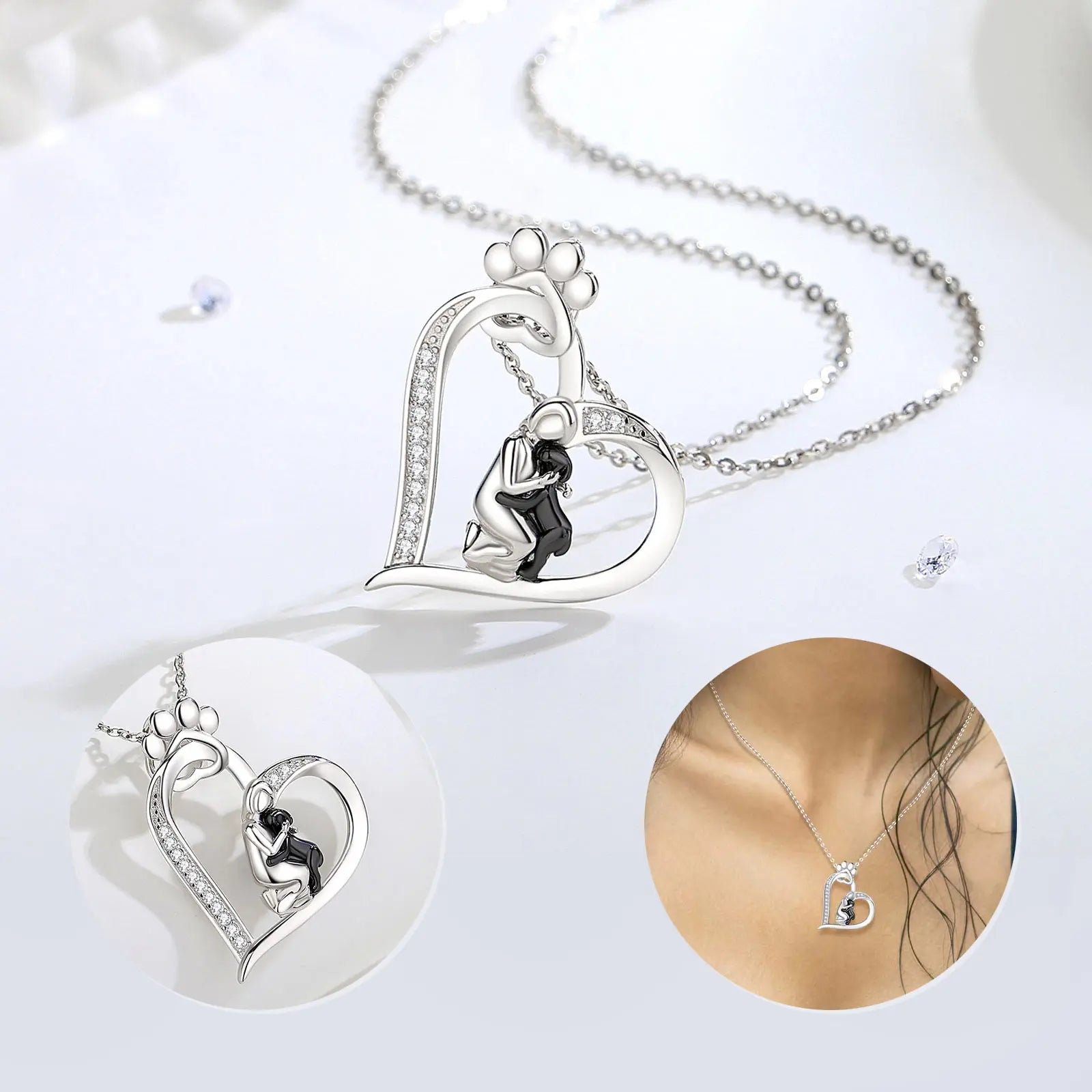 Merryshine Pet Memorial Jewelry 925 Sterling Silver Dog Paw Lovers Pendant Necklace for Women