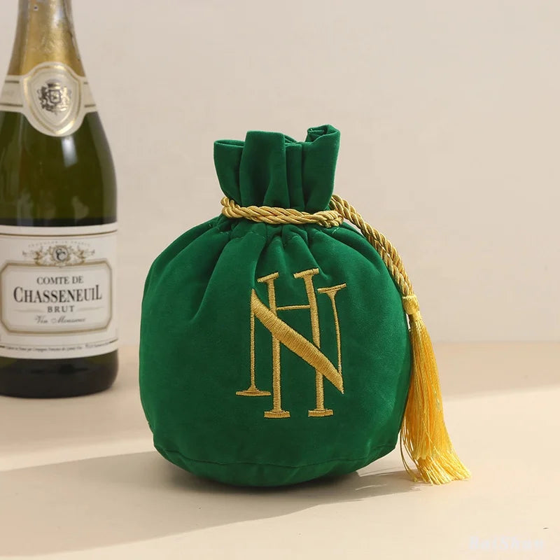 Eco-Friendly Recyclable Round Bottom Velvet Drawstring Bag For Jewelry Custom Logo Printed Luxury Gift Storage Pouch For Perfume