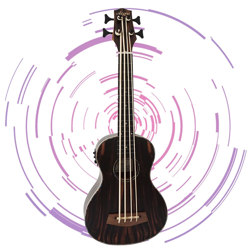 Good Quality Aiersi Brand Wholesale Price U Bass Java Ebony Wooden Ukulele Electric Guitar Custom with Bag Custom Hot Sale OEM