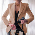 S-XXL European and American Fashion Women's Solid Color Slim Suit Top Double-breasted Long-sleeved Coat blazer