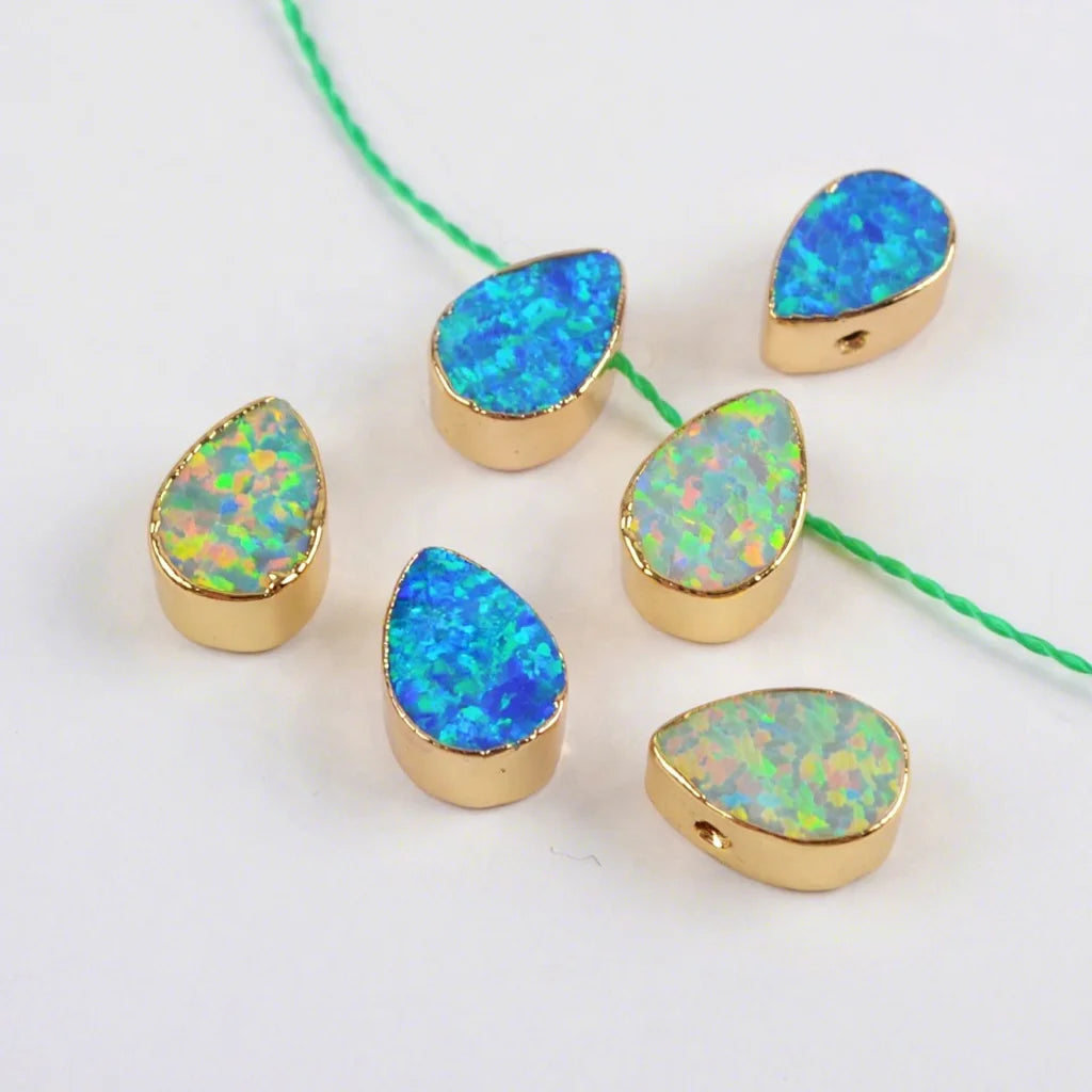 G1565 Gold Plated White Blue Opal Pendant Drop Opal Beads for Necklace