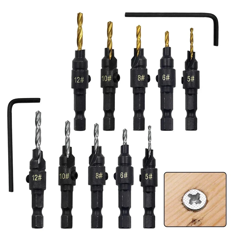 5pcs Countersink Drill Woodworking Drill Bit Set Drilling Pilot Holes for Screw Sizes #5 #6 #8 #10 #12 Carpentry Tools