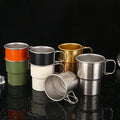 Outdoor Camping Portable Handy Cup 300ml 450ml Stainless Steel Water Mug with Folding Handle Metal Coffee Drink Cup