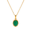 New Popular Style Natural Green Stone Pendant Necklace Waterproof Gold Plated Stainless Steel Choker Necklace Fashion Jewelry