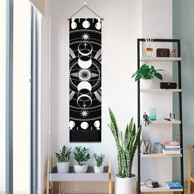 Bohemia Tassel Phase Tapestry Black White Tarot Wall Hanging Decor Lunar Eclipse Changing Sun Moon Art Tapestry for Home Bedroom