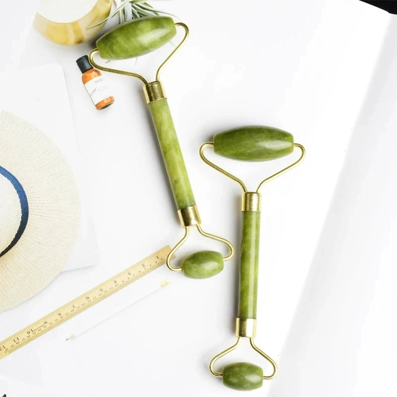 Natural Green Jade Stone Facial Roller & Gua Sha Set Eye Massage & Body Slimming Skin Care Tools Green Jade Roller