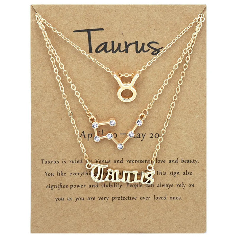 Hot Sale 3 Set 12 Zodiac Retro Letter Symbol Crystal Stainless Steel 18k Gold Plated Link Fashion Simple Women's Wedding Gift MegaBDM