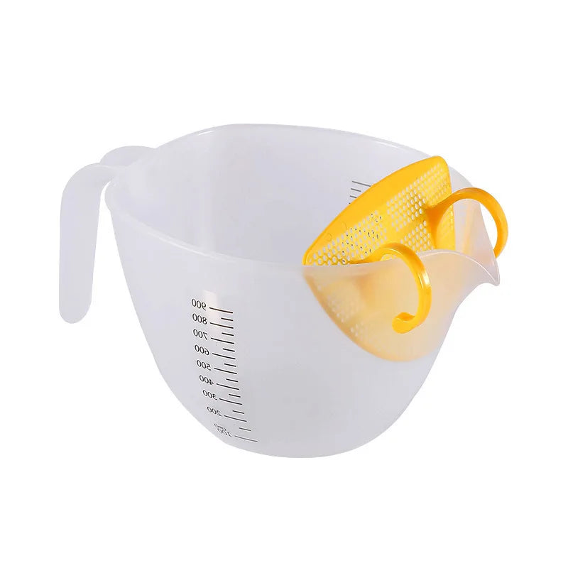 Double Sided Graduated Measuring Cup with Filter Plate 900ml Transparent Filter Measuring Cup