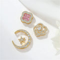 Jiexing Brass 14K Gold Plated Moon Pink Zirconia Rose Flower Pendants Micro Paved CZ Jewelry Accessories for Making Jewelry