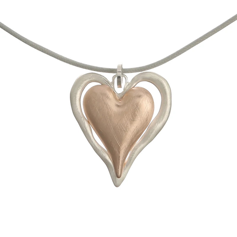 Brush Finish Two Tone  Double Heart Necklace Pendant High Quality Jewelry Personalized Long Sweater Chain