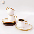 Wholesale Modern Simple Luxury Ceramic Turkish Coffee Cup Saucer Oval Cake Saucer 12pcs 100ML Gold-Plated