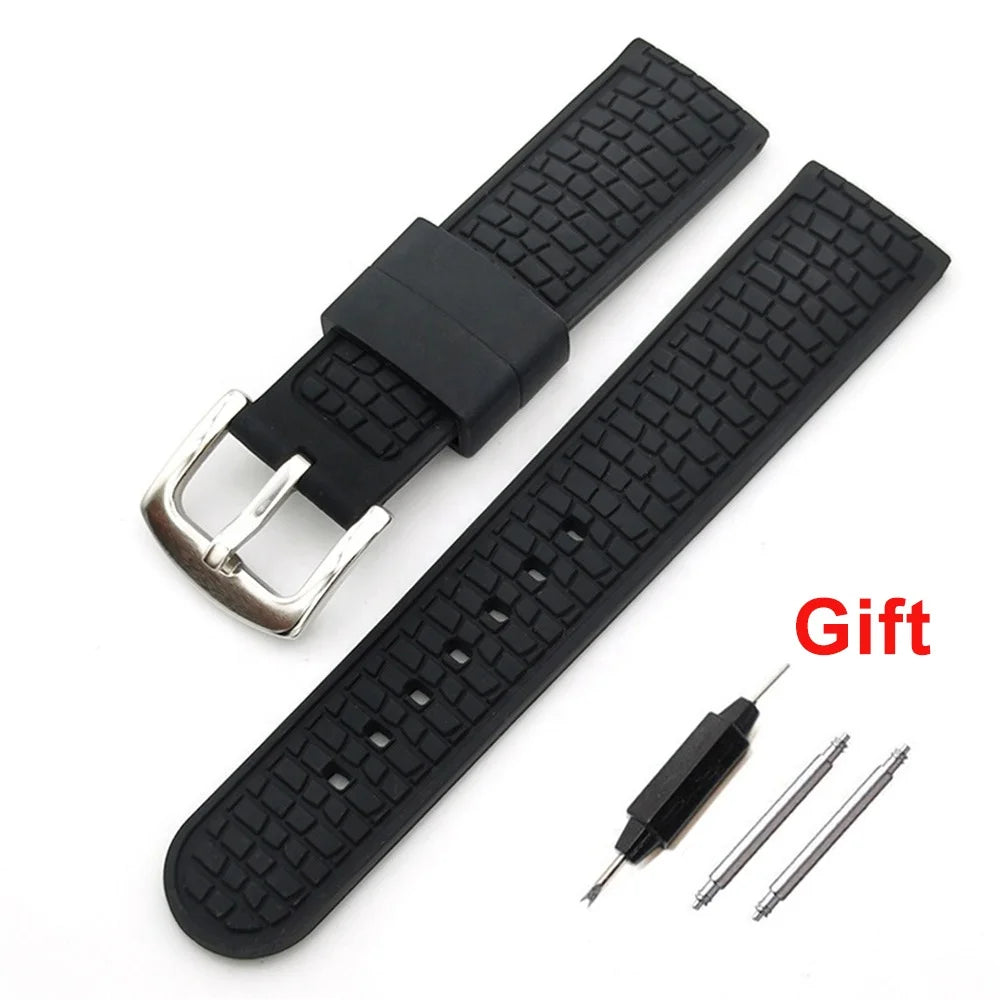 20mm 22mm Soft Silicone Watch Strap Men Women Universal Waterproof Sport Rubber Wrist Band Metal Pin Buckle Bracelet Accessories