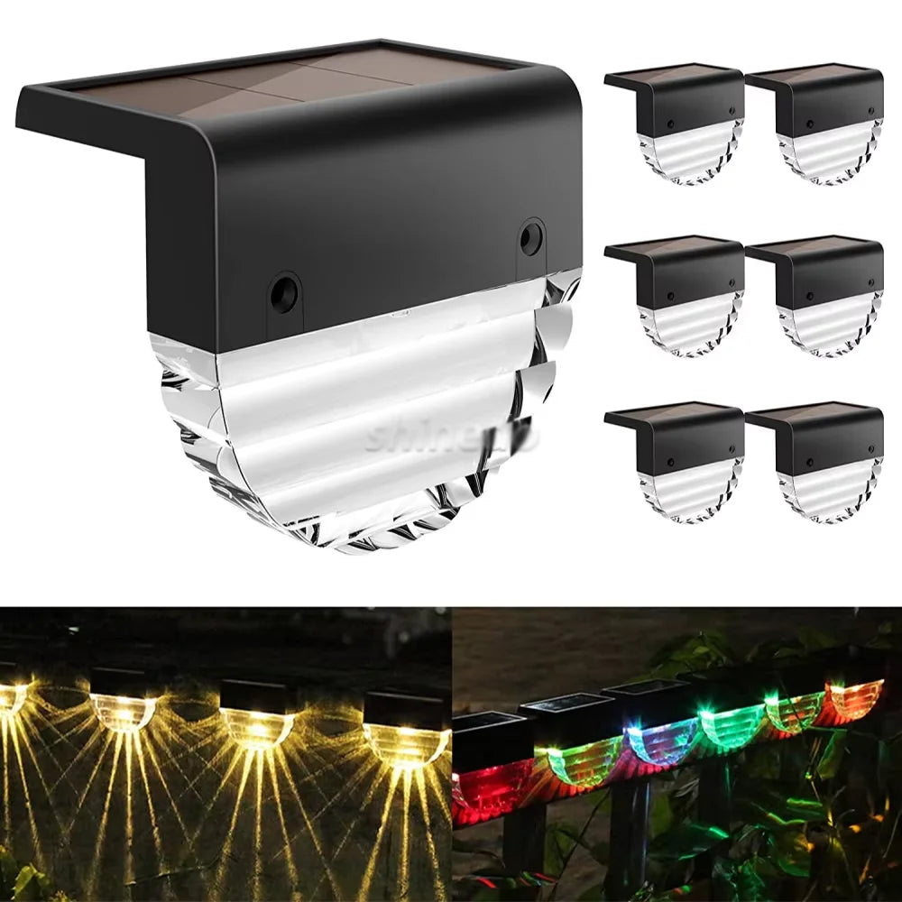 Waterproof Solar Deck Fence Lights Warm Light RGB Color Outdoor Patio Stairs Step Garden Light
