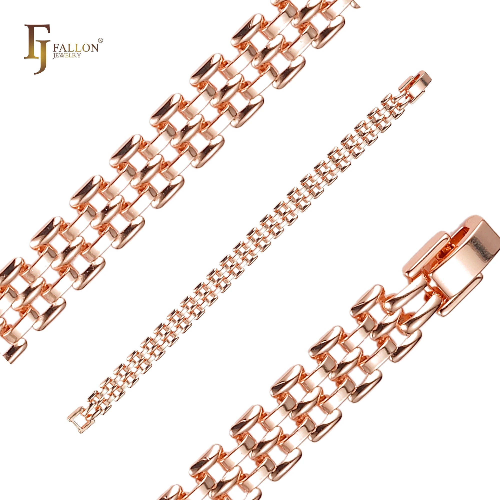 FJ Fallon Fashion Jewelry Panther Link Bracelets Rose Gold Plated Brass Based