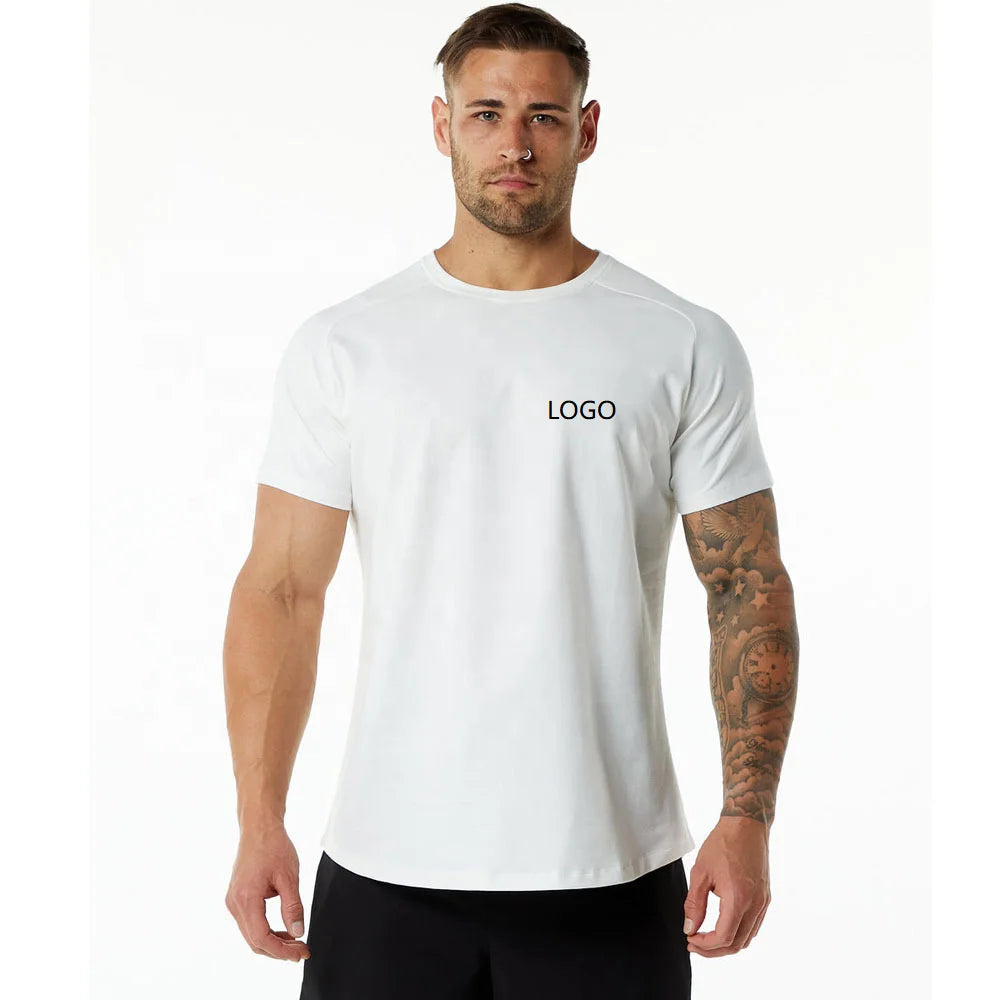 Fitness T Shirt US Size Custom Logo 95% Cotton 5% Spandex Sportswear Gym Slim Fit Short Sleeve Men's Training Wear Sport T Shirt