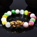 Gold-plated Change Colour Wealth Pixiu Charm Opal Beaded Feng Shui Bracelet Luck Couple Jewelry