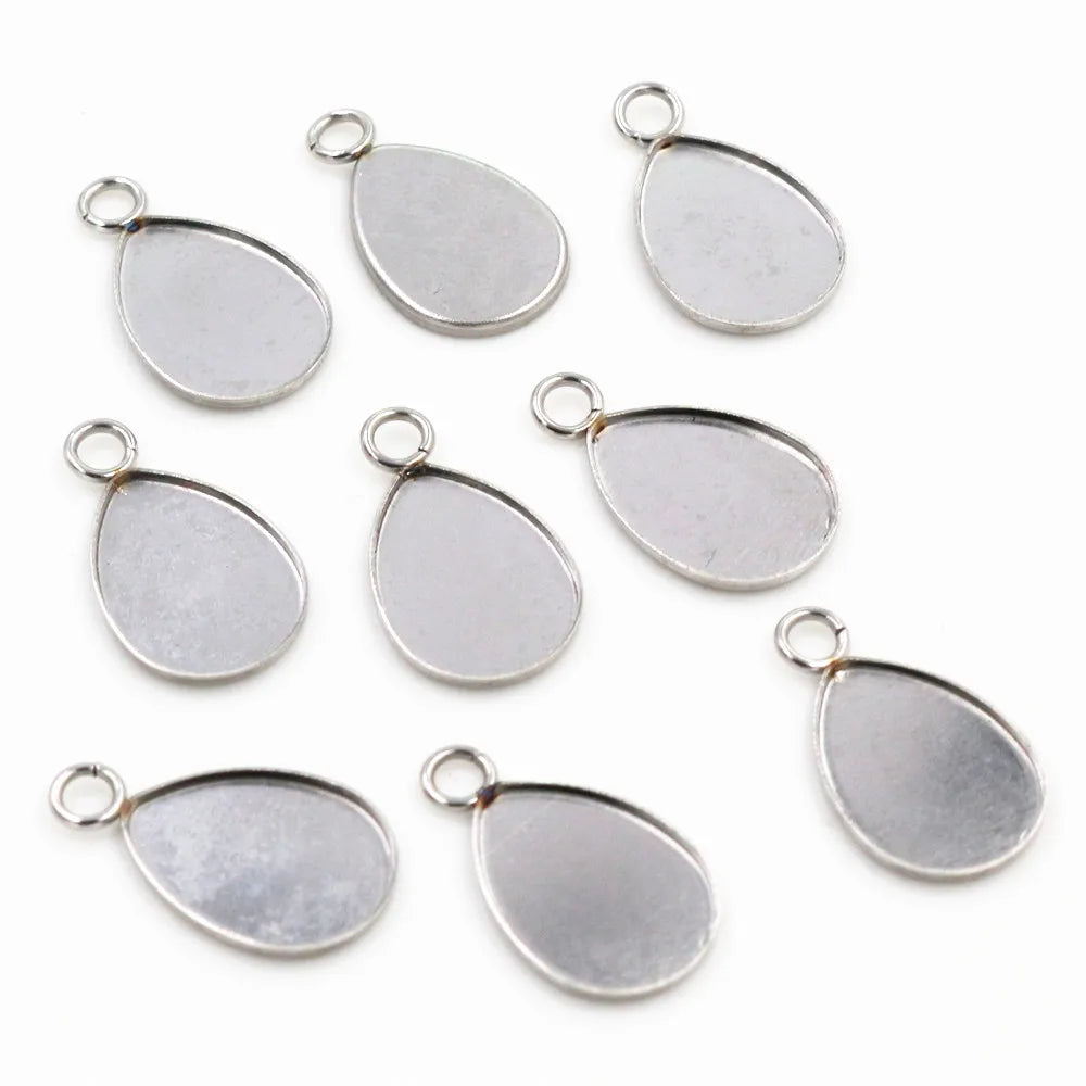 10x14mm Inner Size Stainless Steel No Fade Drop Style Cabochon Base Cameo Setting Pendant Tray Blank Bezel