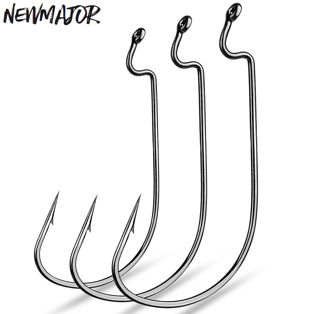 NEWMAJOR 10 Pieces/pack Crank Soft Worm Hook Enhanced Wide Belly Crank Hook Soft Bait Fish Hook Texas Fishing Group