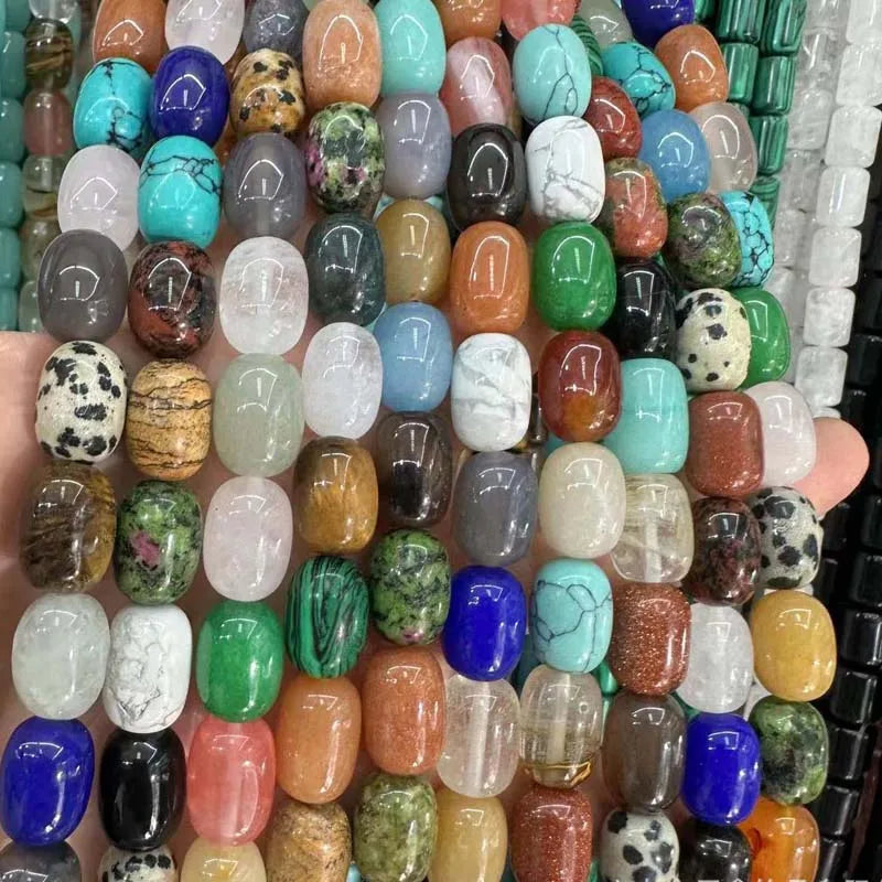 Oval Natural Stone Loose Beads Bucket Shape for Necklace Bracelet Prayer Beads Can OEM Agate White Turquoise Opal Rose Quartz