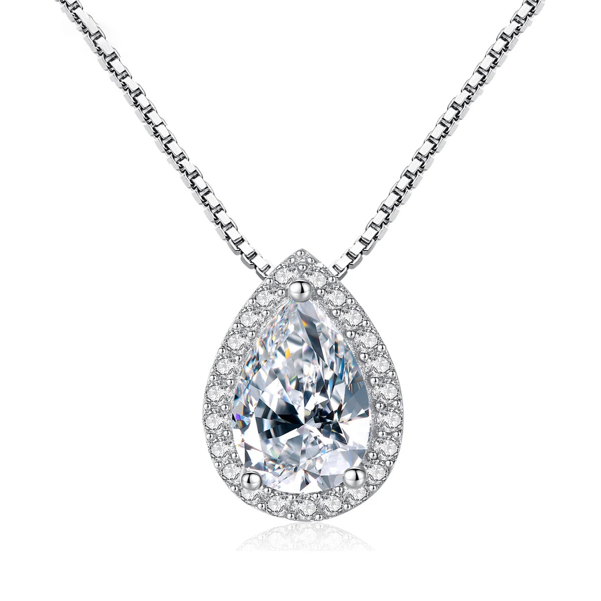 Sparking Teardrop Shaped Cubic Zirconia Bridesmaid Necklace 925 Sterling Silver Wedding Necklace