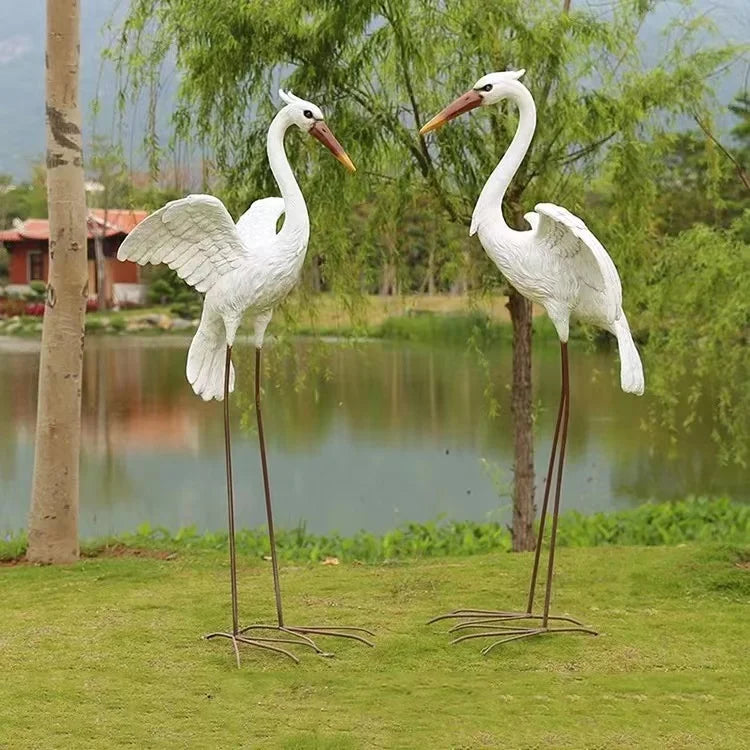 Manufacturers Wholesale Custom Animal Bird Fiberglass Resin Crane Swan Sculpture Art Collectible