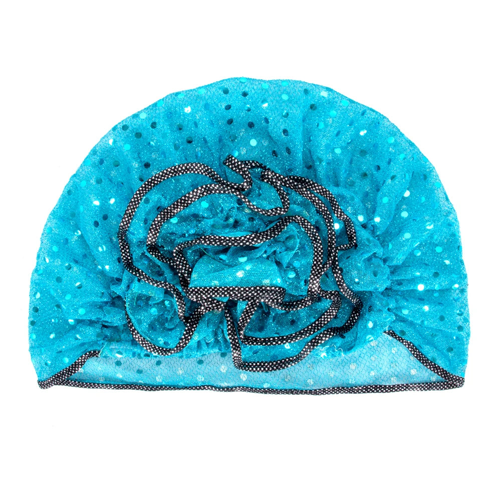 2023 Retro Luxury Style Black Glitzy Sequin Turban Hat Cool Summer Headpiece for Girls Woman