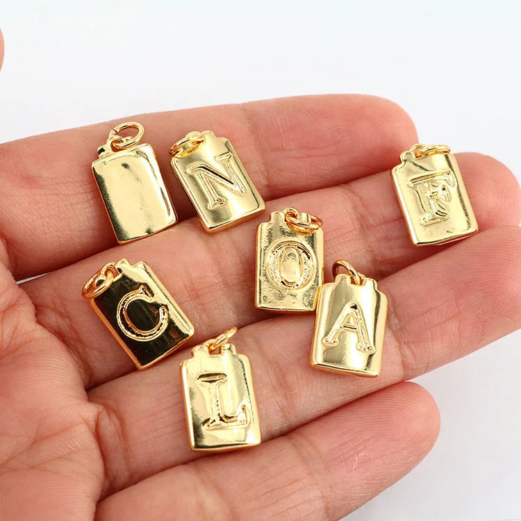 JS1514 New Shiny 18K Gold Plated Letter Initial Rectangle Medal Charm Pendants for Necklace