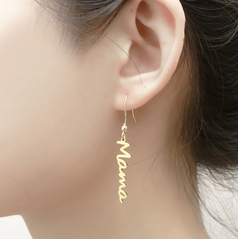 Hypoallergenic Mama Earrings Wholesale Waterproof Gold Rose Gold Custom Letter Initial Mama Dangle Hook Earrings Gift for Mother