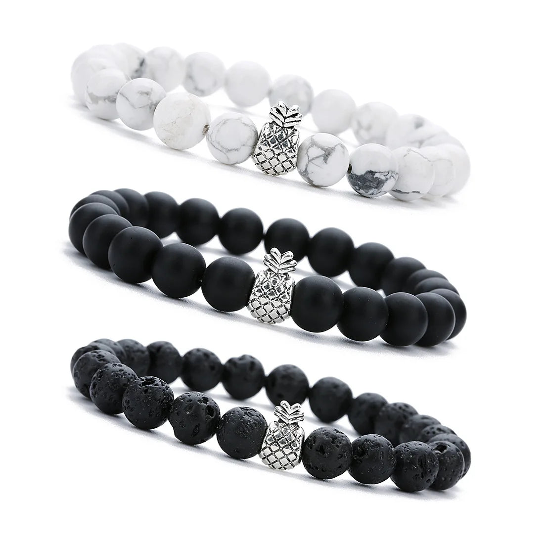 Friendship Couples Stone Pineapple Bracelets for Mens Womens 8MM Natural Howlite Turquoise Essential Oil Diffuser