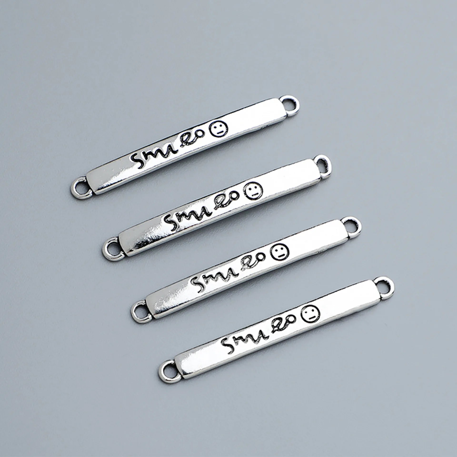 33.2mm*3.5mm 925 Sterling Silver Engraved SMILE Letter and Smiling Face Labels for Bracelet Necklace Making