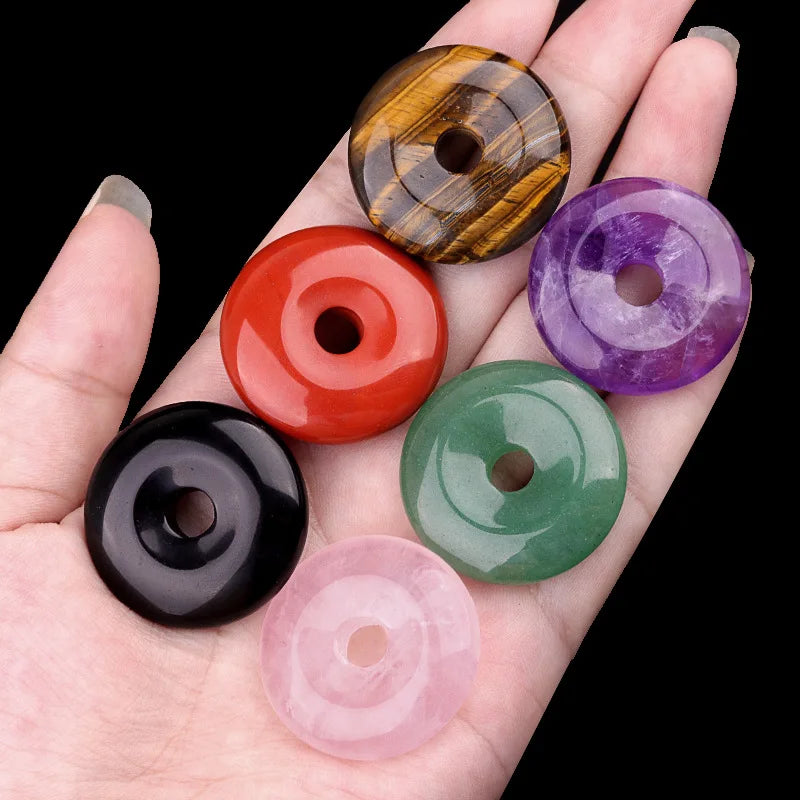 30mm Classic Style Crystal Agate Stone Safety Ping Buckle Tiger Eye Nostalgic Pendant 6mm Big Hole for DIY Necklace Accessories
