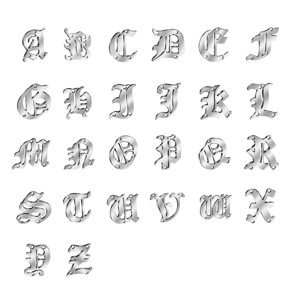 Gothic 26 English Letters Stainless Steel Alphabet Pendants & Charms for Fashionable Necklaces