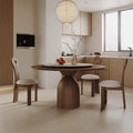 Modern Vintage Style Solid Wood Round Extendable Dining Table Set Walnut Color with Rock Plate for Living Room Home Furniture