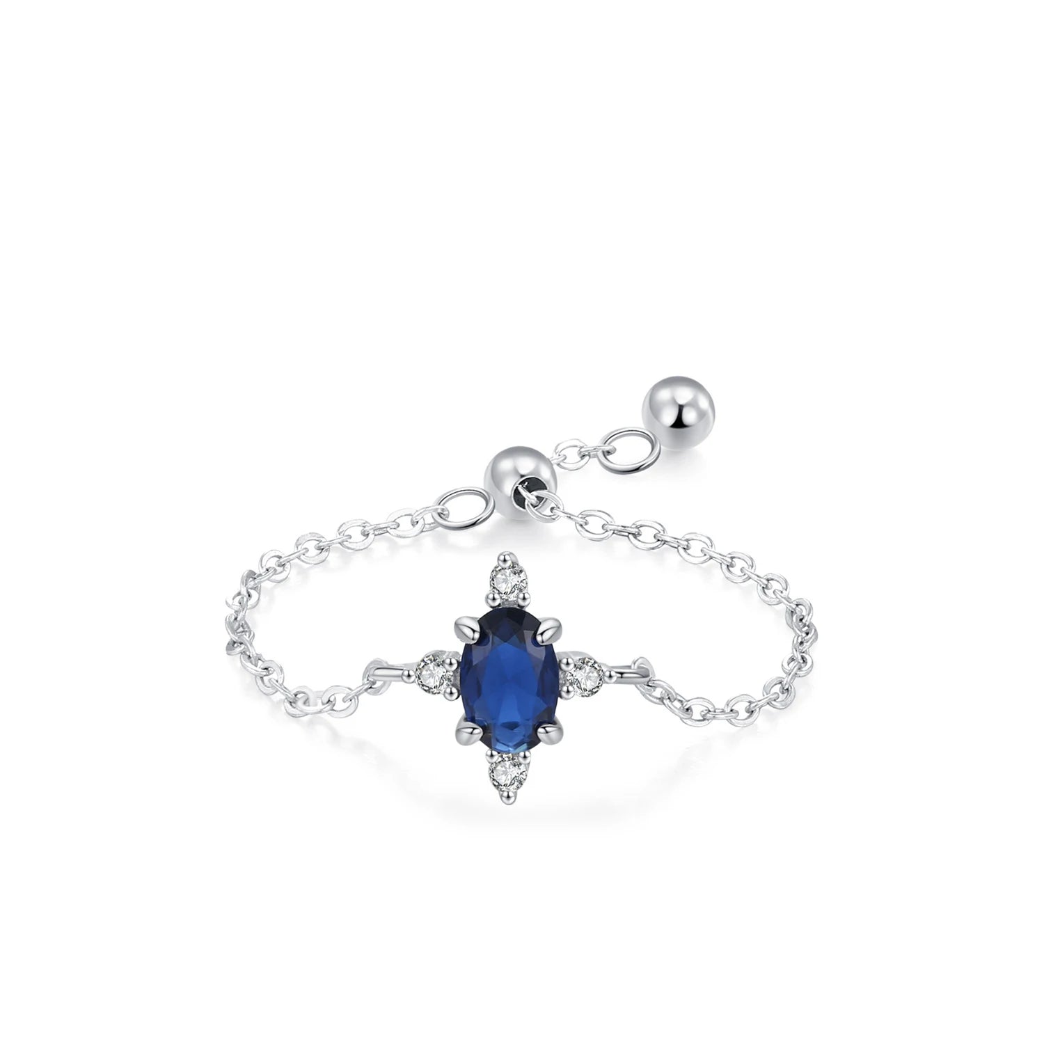 Hot Selling 925 Sterling Silver Oval Shape Blue Zircon Adjustable Chain Ring Exquisite Women's Ring Engagement Accessories